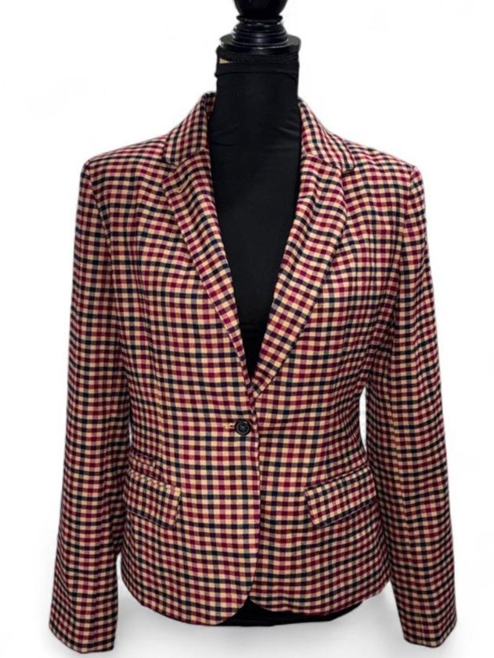 Merona Women's Checked Blazer in Red, Cream & Navy